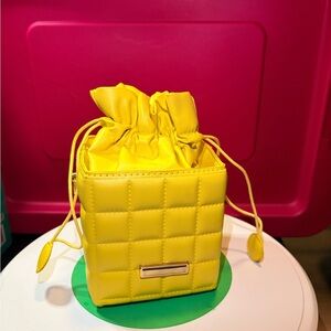 Yellow Quilted Drawstring Micro Purse